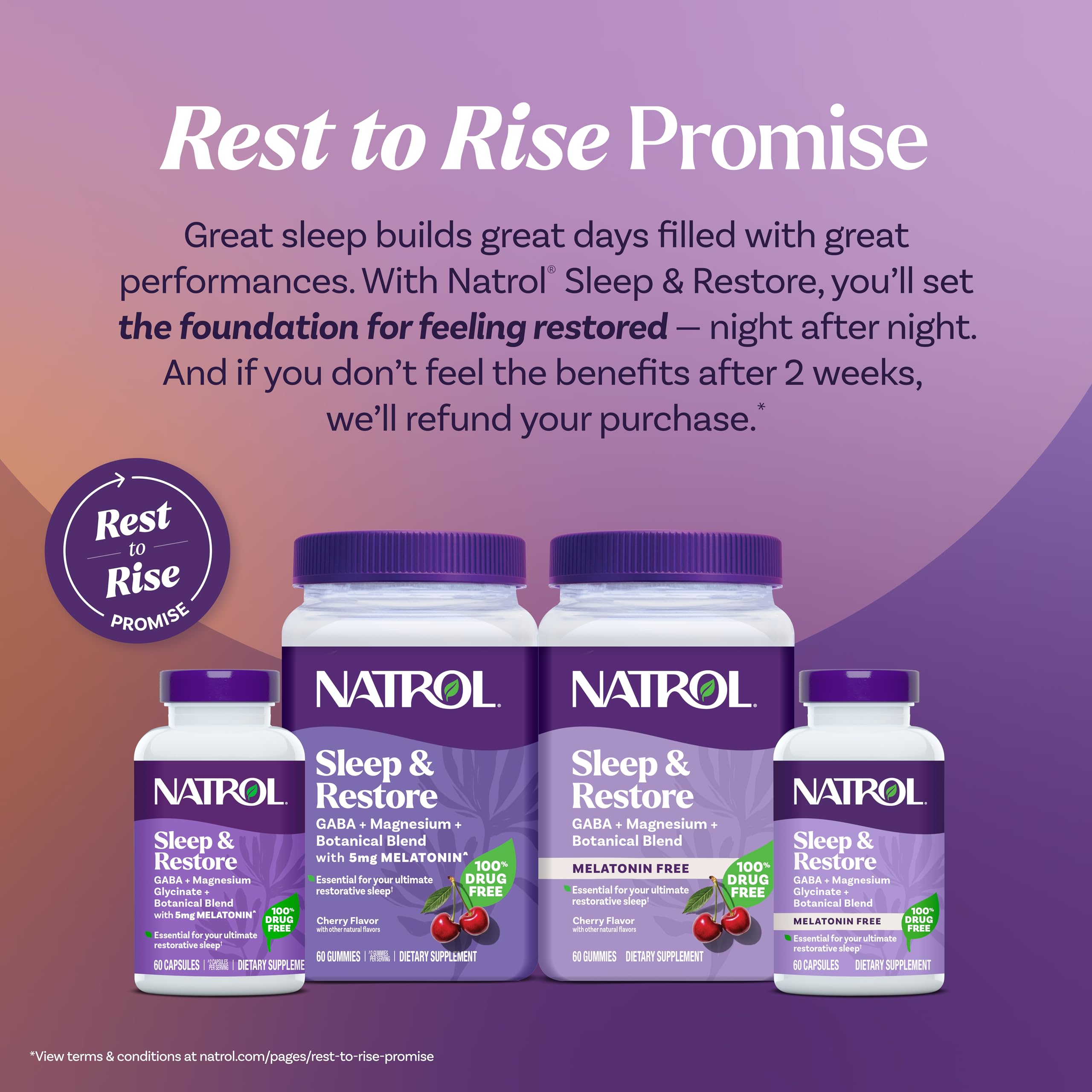 Natrol Sleep and Restore stevia sweetener note on package text.