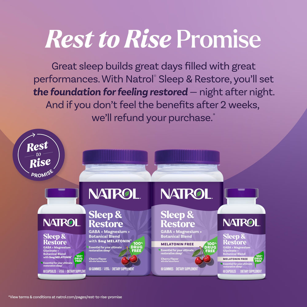 Natrol Sleep and Restore stevia sweetener note on package text.