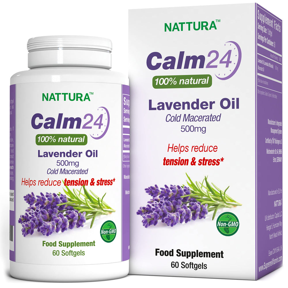 Nattura Calm Aid lavender softgel bottle for calming mood support