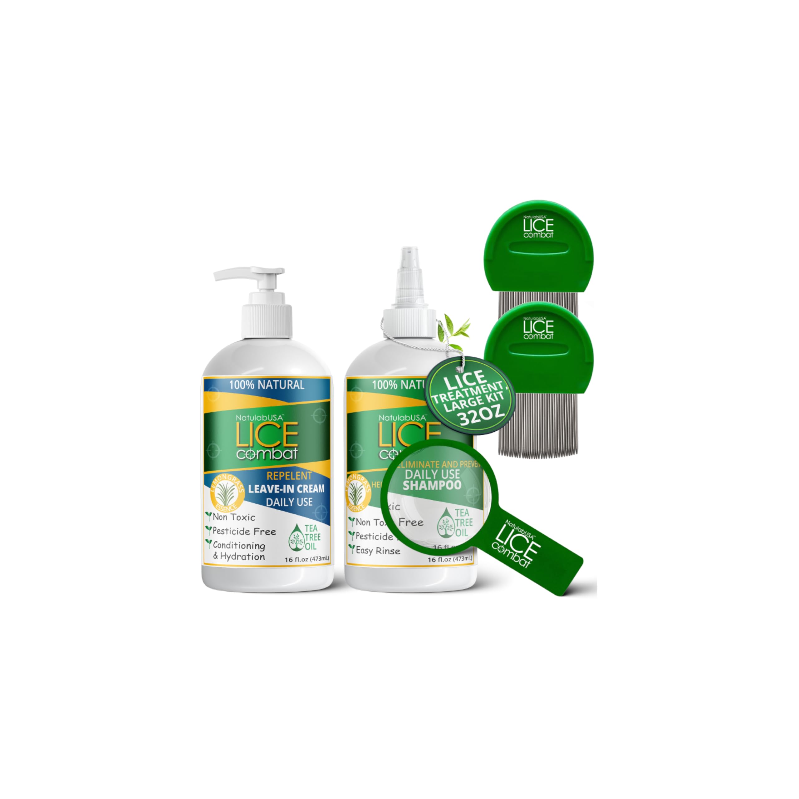 NatulabUSA Lice Shampoo bottle shows natural lice care for all hair types