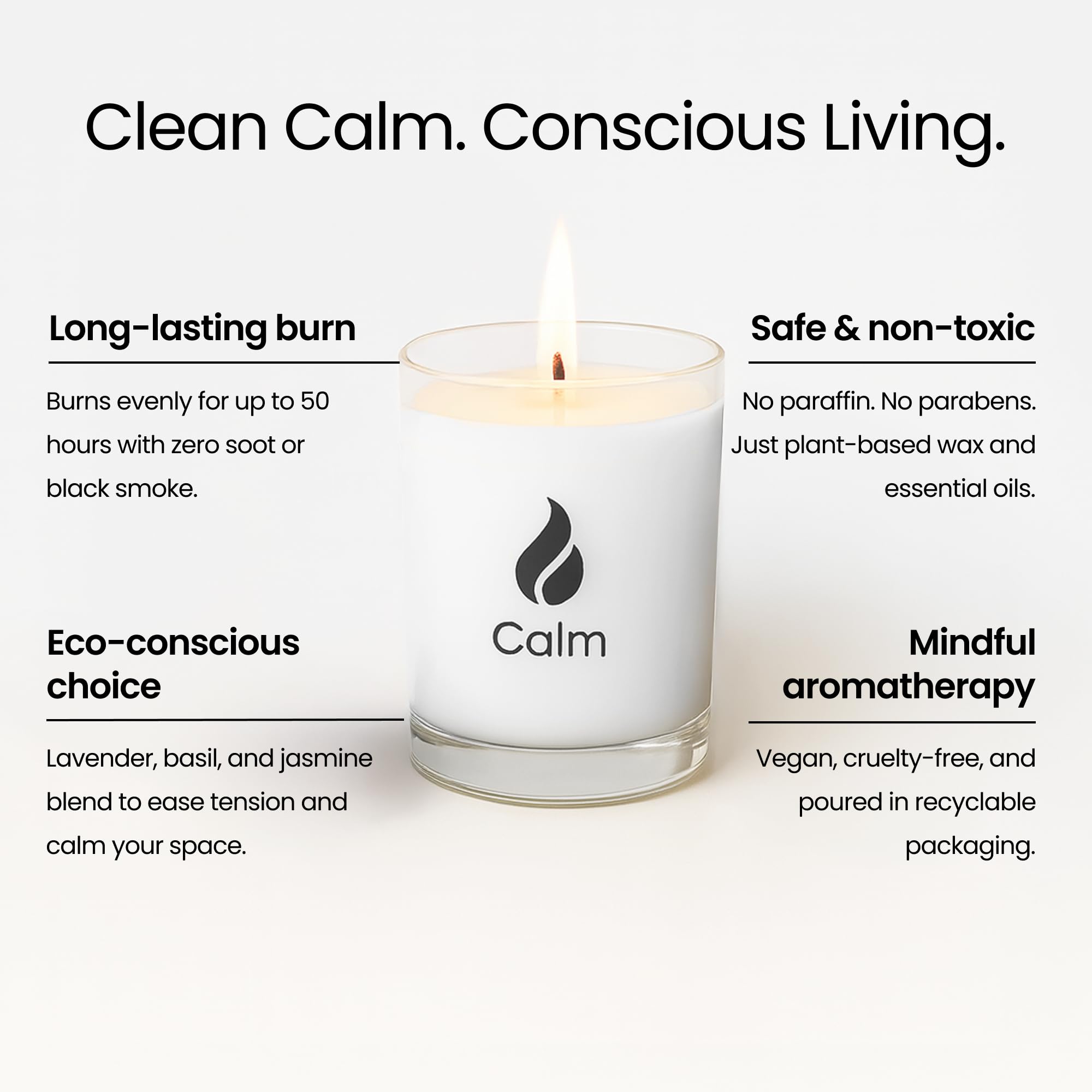 Natur IX calming candle ingredients label showcasing natural soy and essential oils.