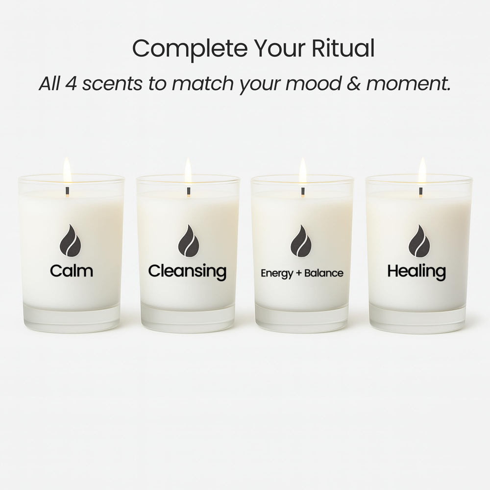 Natur IX calming candle packaging detail emphasizing eco-friendly, toxin-free burn.