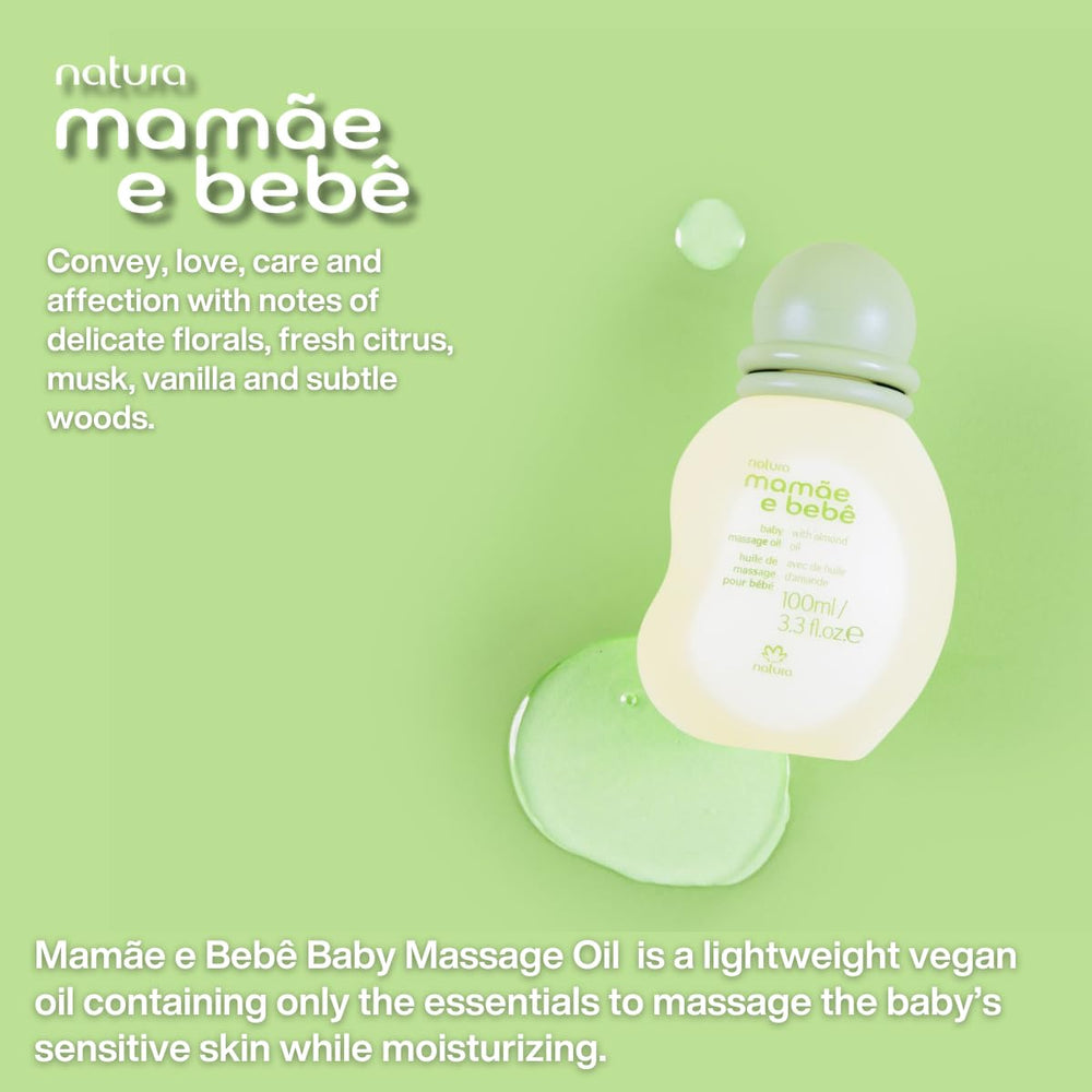 Natura Baby Massage Oil's canola, sunflower, and sweet almond blend highlights natural origin.