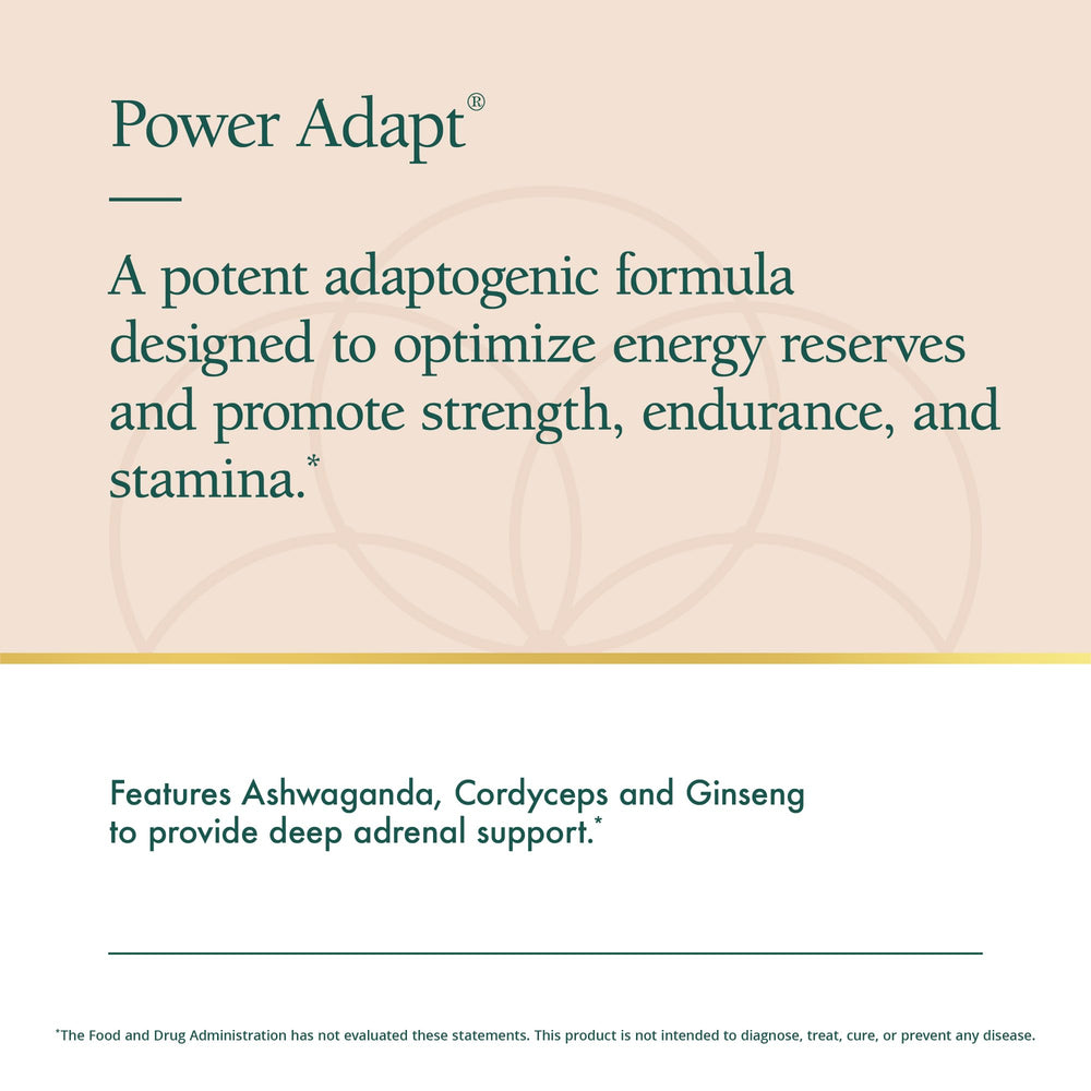 Natura Health Products Power Adapt capsules closeup highlighting herbal adaptogens for endurance and focus.