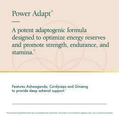 Natura Health Products Power Adapt capsules closeup highlighting herbal adaptogens for endurance and focus.