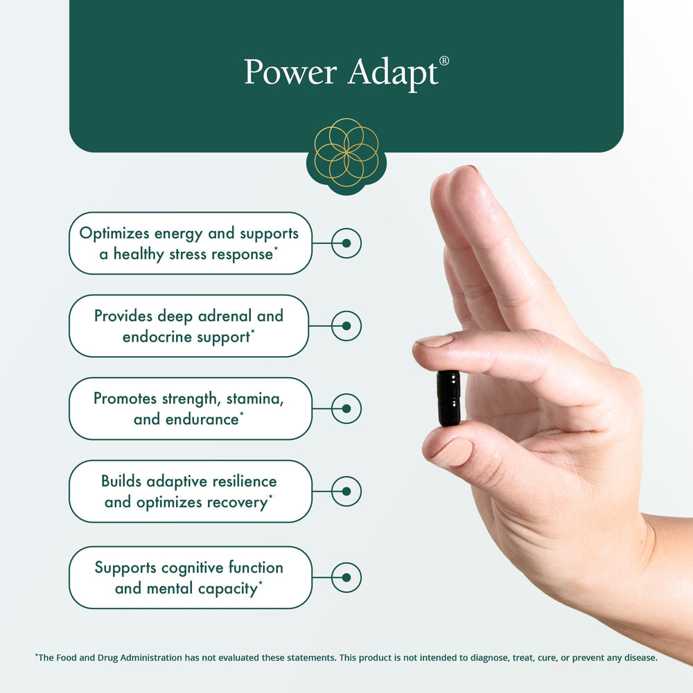 Natura Health Products Power Adapt dropper usage illustrating mixable formula for flexible dosing.