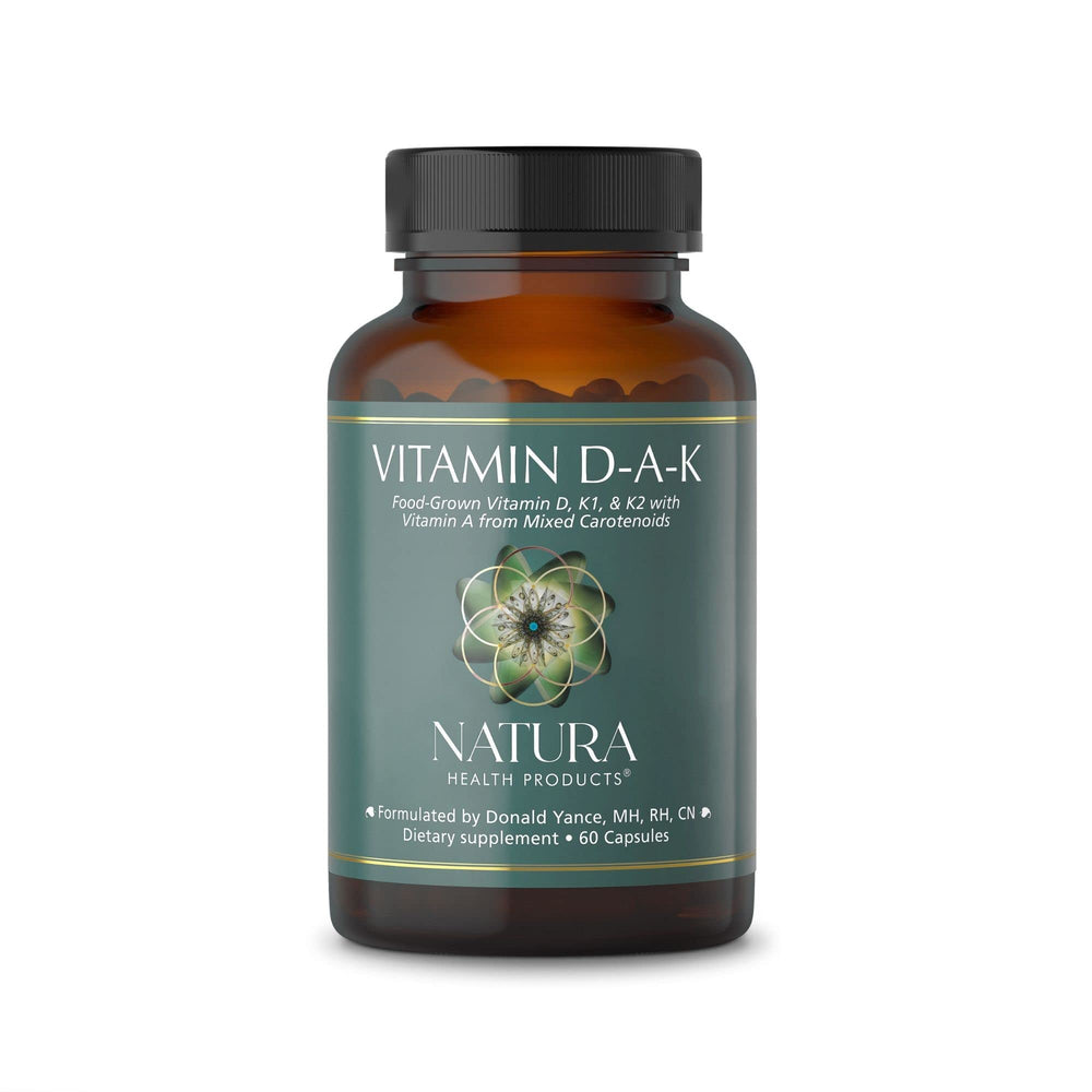Natura Health Products Vitamin D-A-K bottle shown, emphasizing packaging for daily use