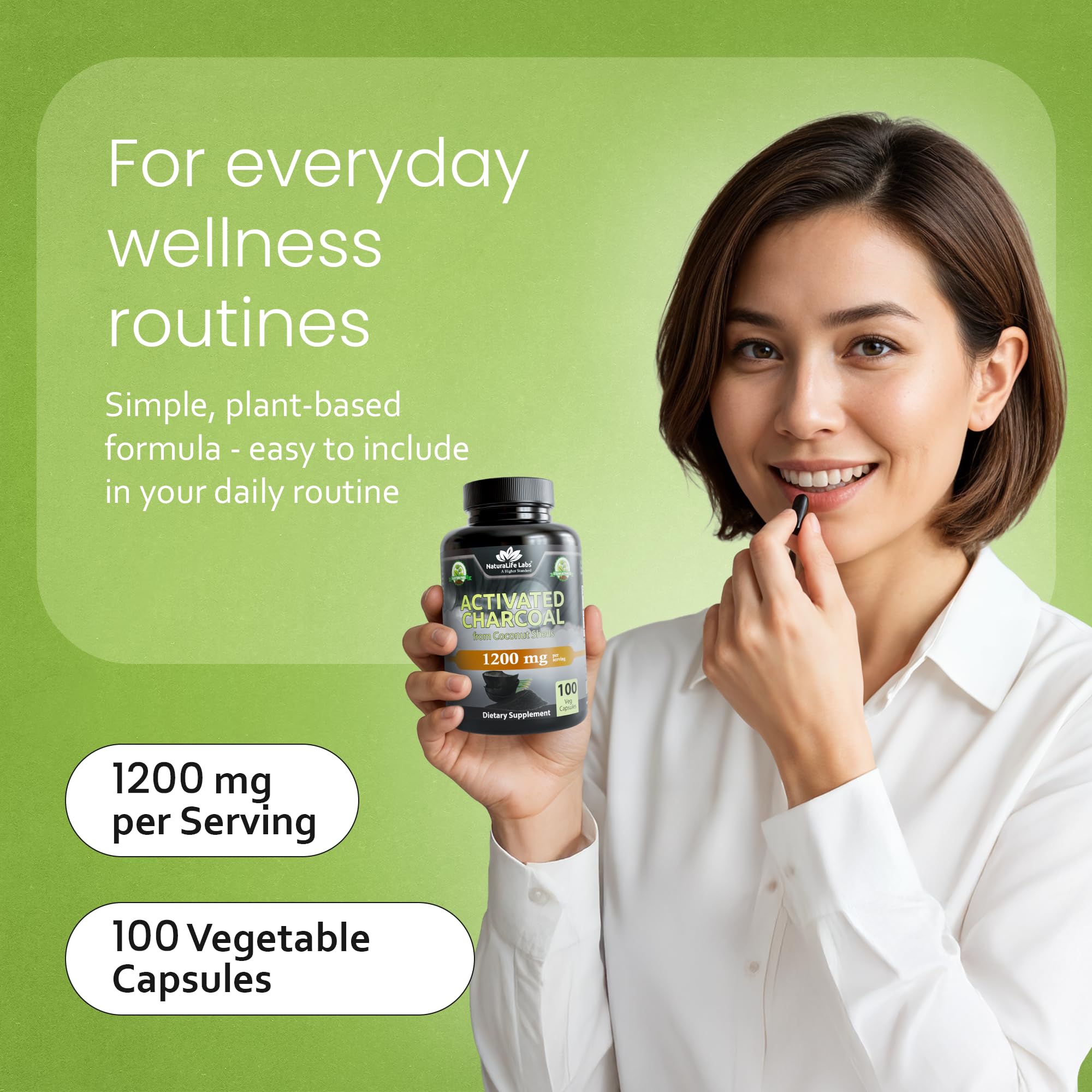 NaturaLife Labs activated charcoal bottle packaging shown to illustrate premium quality