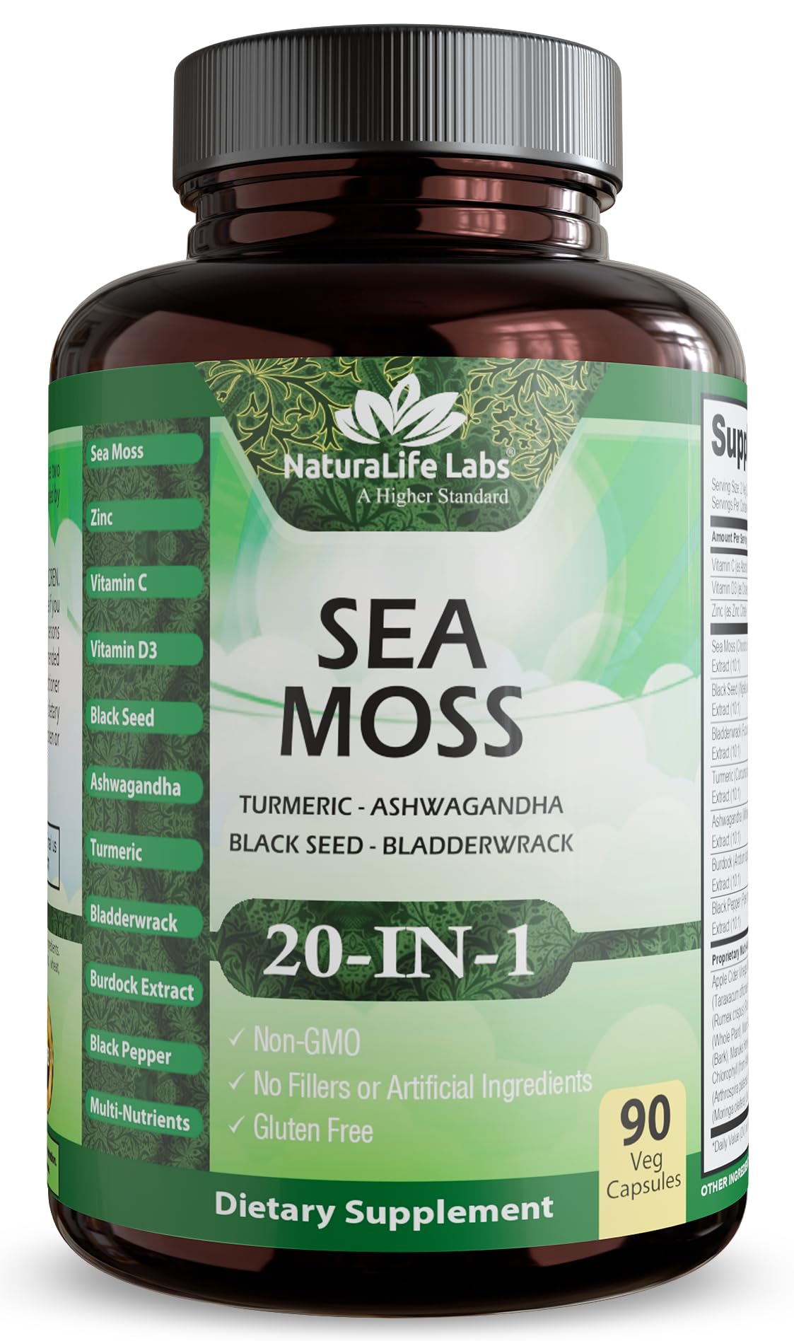 NaturaLife Labs Sea Moss 20-in-1 bottle for daily wellness.