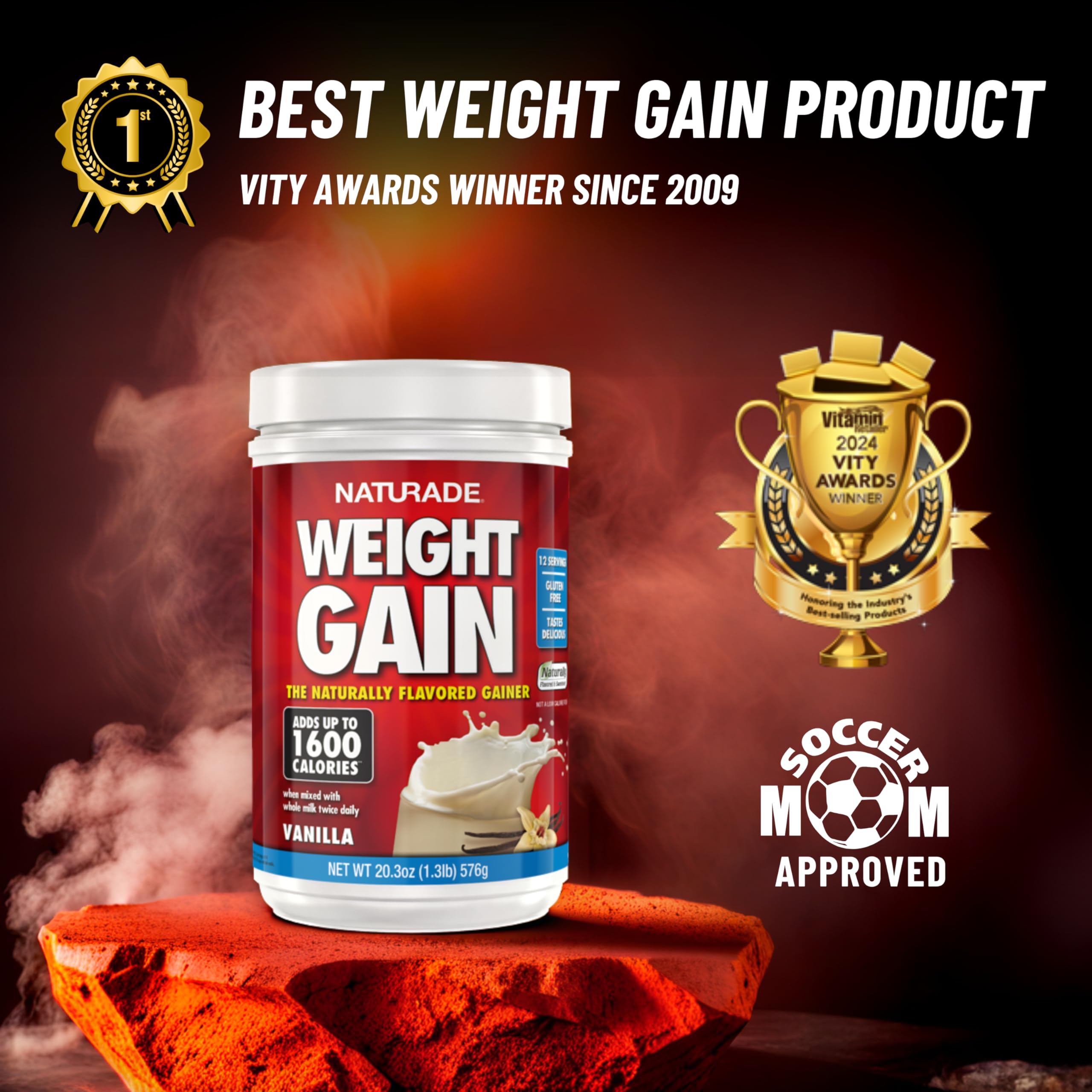 Naturade Weight Gain Vanilla label signals gluten-free, natural ingredients.
