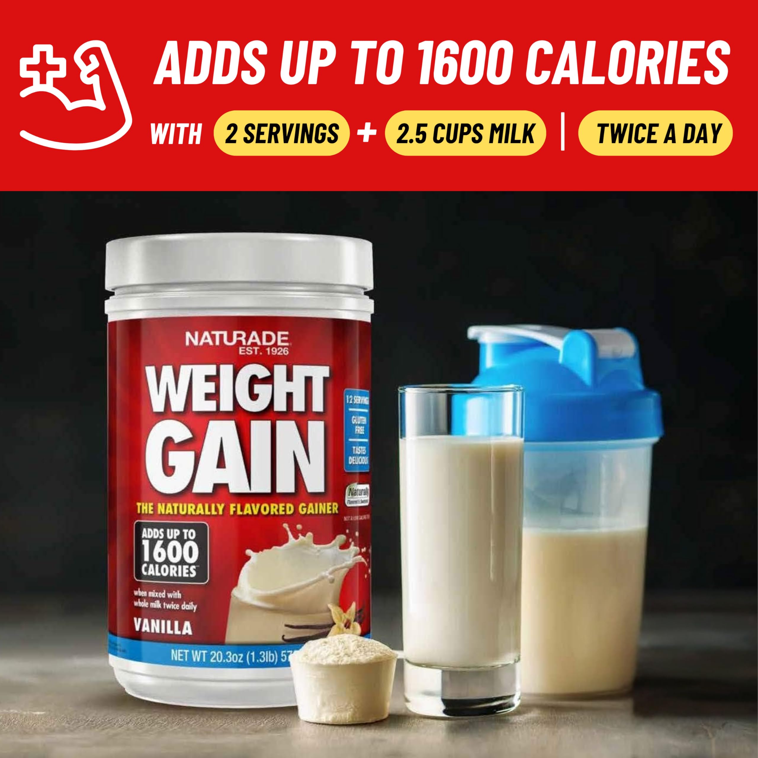 Naturade Weight Gain Vanilla shaker demonstrates on-the-go nutrition for athletes.