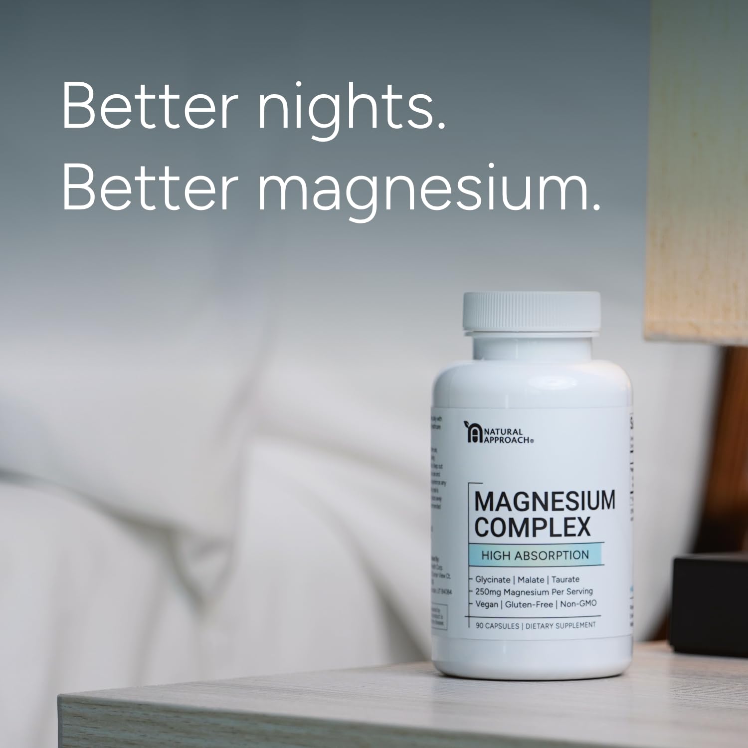 Natural Approach nightstand scene with bottle for a bedtime routine