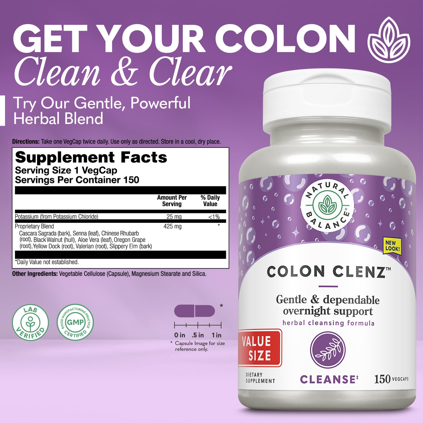 Natural Balance Colon Clenz bottle label close-up highlighting vegetarian formula