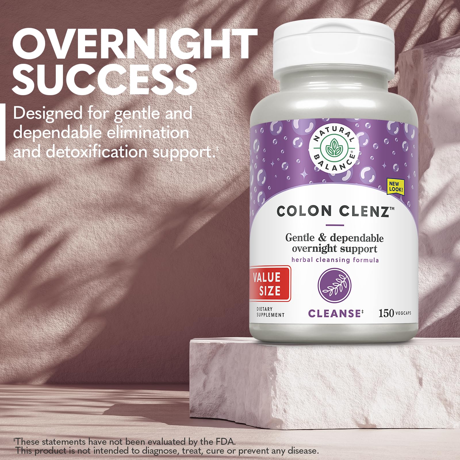 Natural Balance Colon Clenz capsules close-up for easy, gentle intake