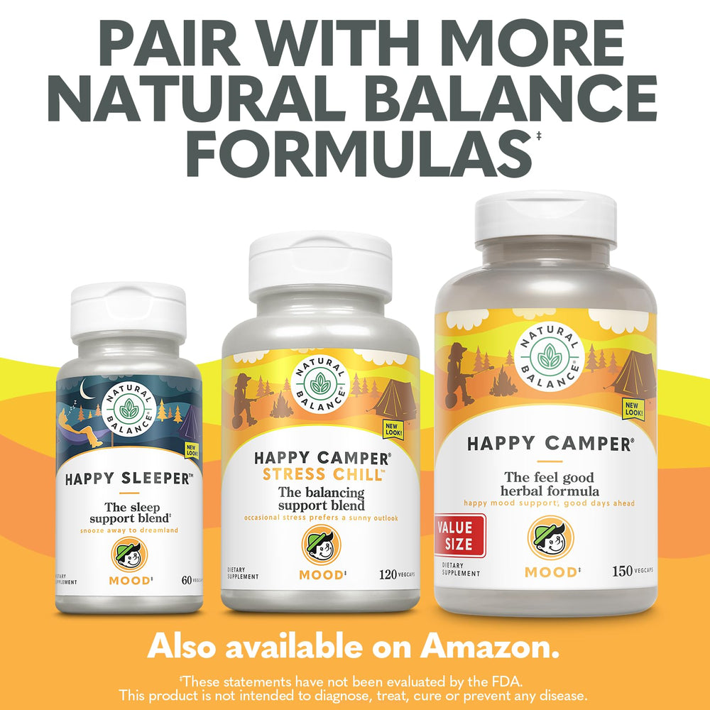 Natural Balance Happy Camper guarantee seal reinforces trusted brand and return policy.