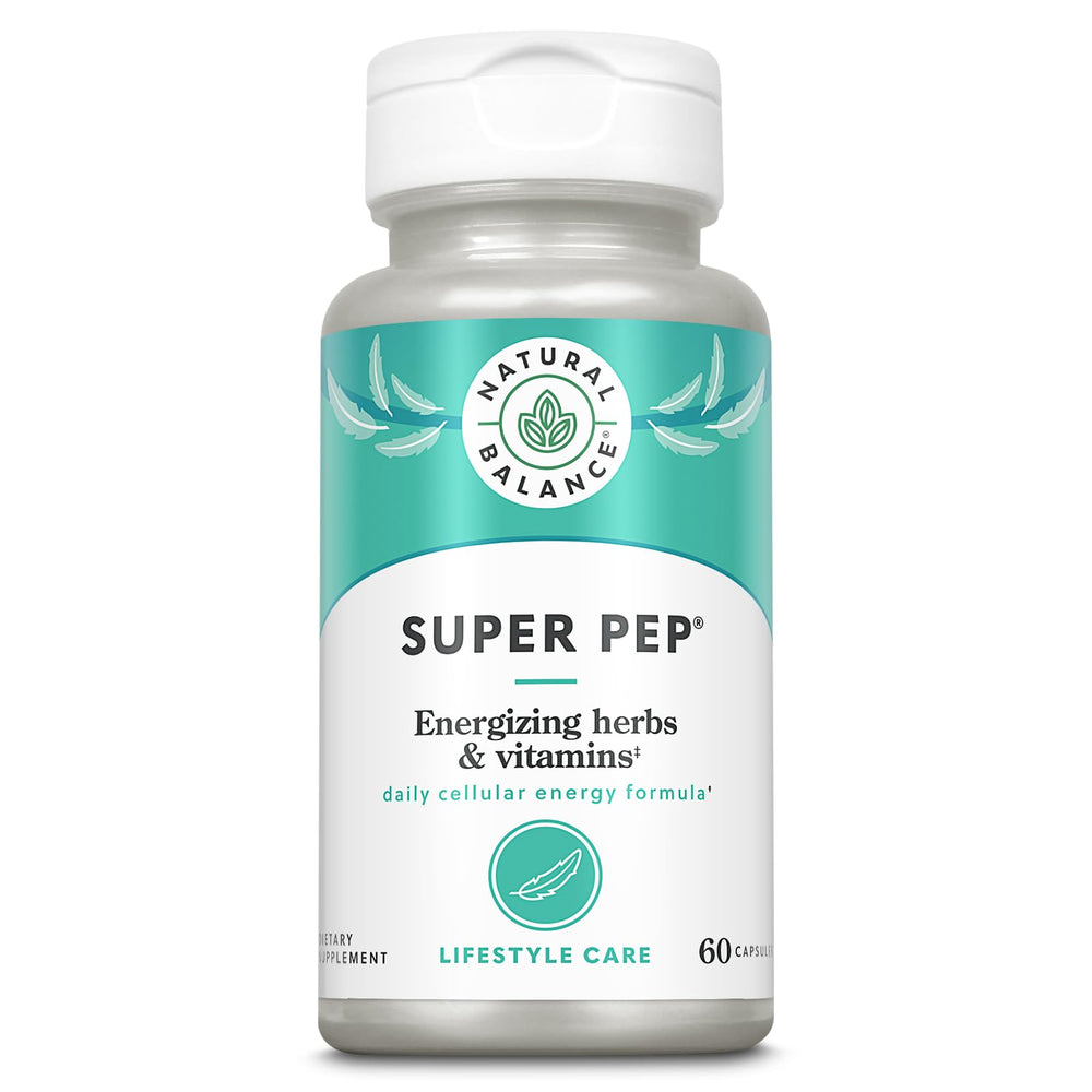 Natural Balance Super Pep bottle front view, a convenient daytime energy boost for busy days