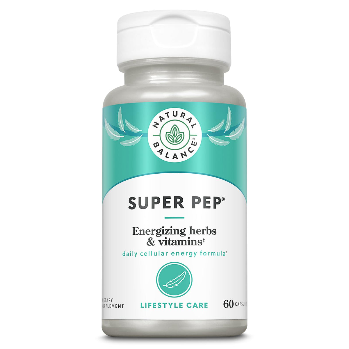 Natural Balance Super Pep bottle front view, a convenient daytime energy boost for busy days