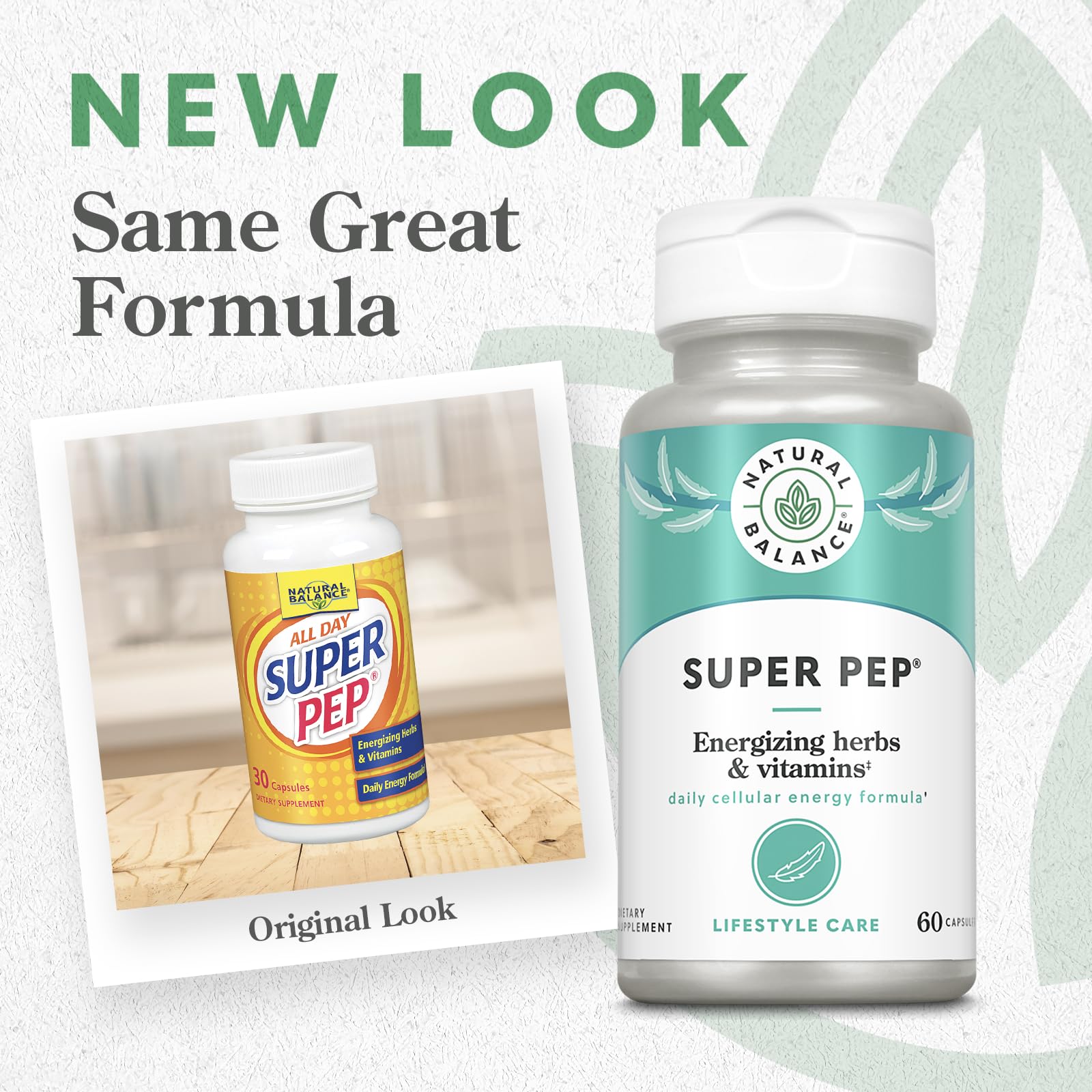 Natural Balance Super Pep capsules close-up, portable energy support for focus and stamina