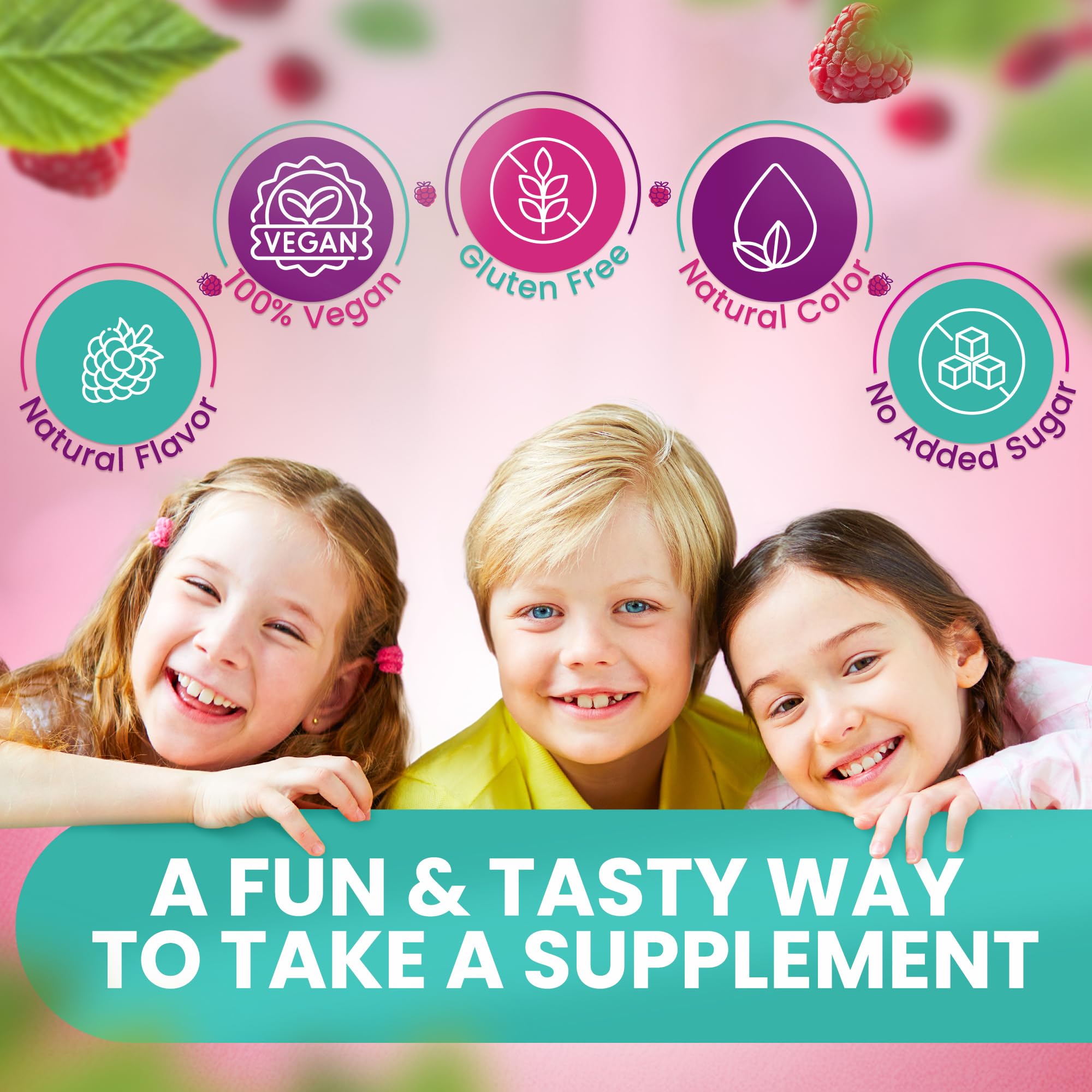 Natural BioScience Calm Kids gummies icons confirm non GMO quality