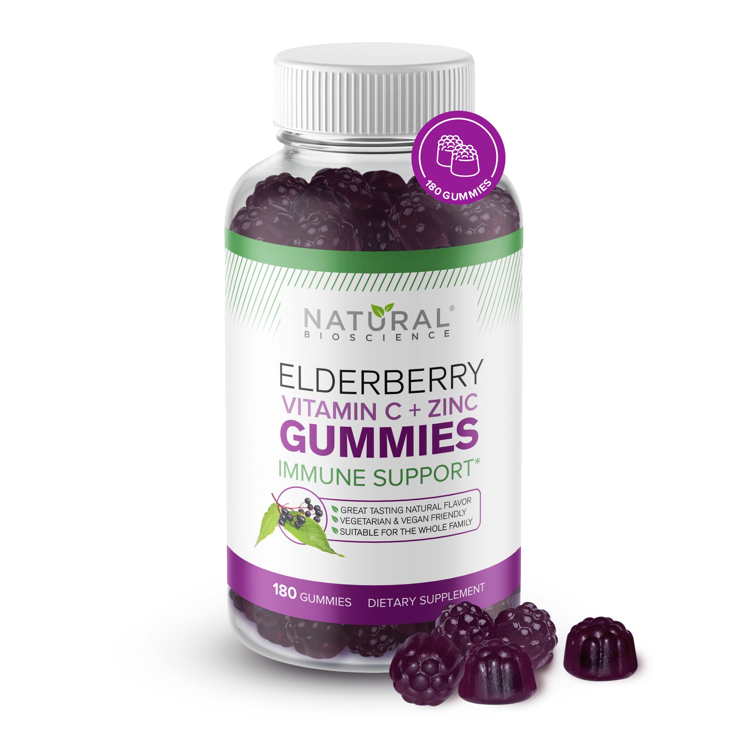 Natural BioScience Sambucus Elderberry Gummies bottle front for daily immune support