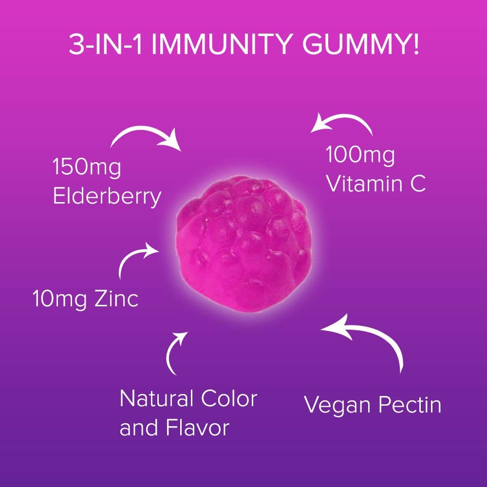 Natural BioScience Sambucus Elderberry Gummies ingredients panel with zinc and vitamin C