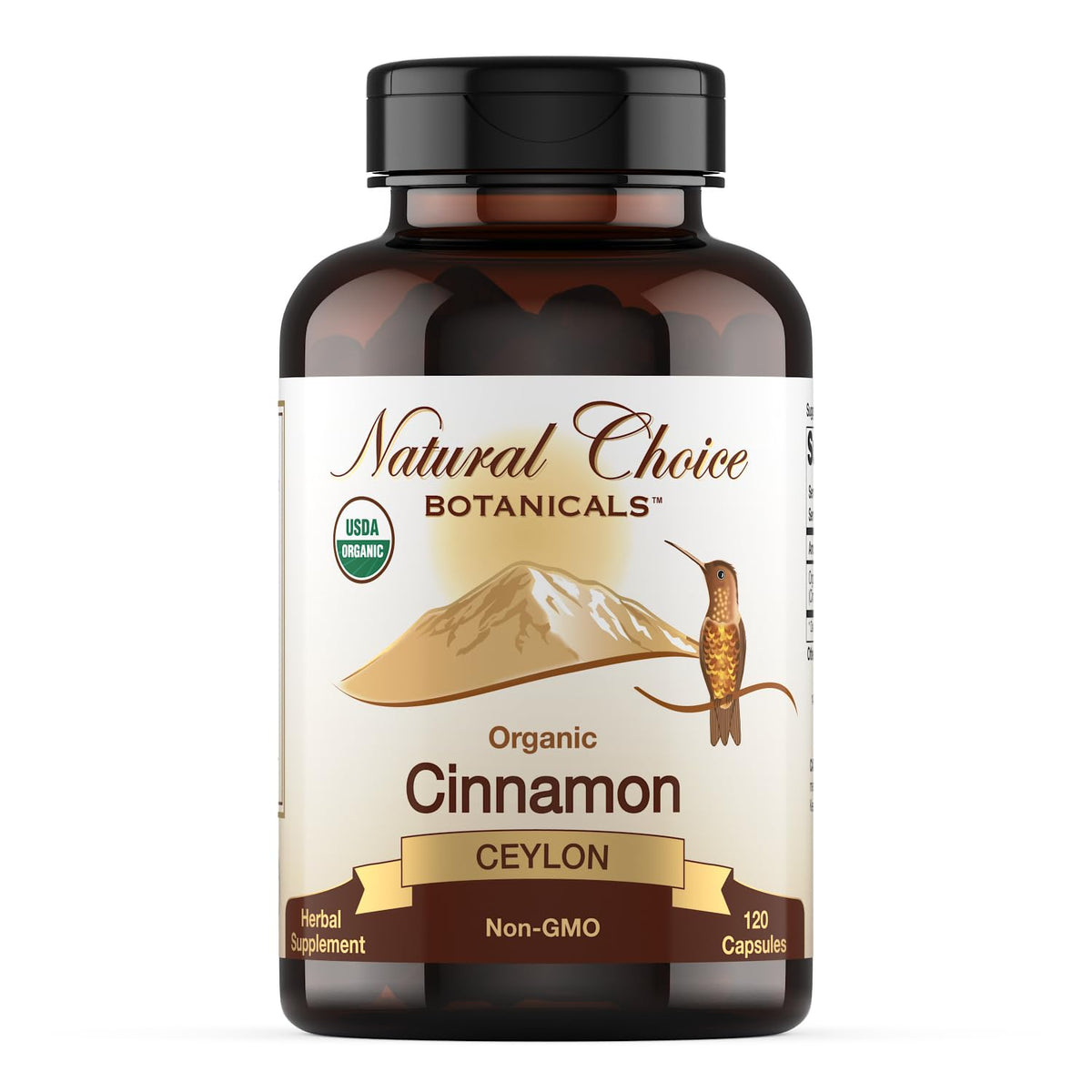 Natural Choice Botanicals Ceylon Cinnamon capsules label with organic certification