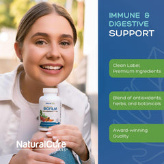 Natural Cure Labs Biofilm Complex digestive scene showing daily comfort
