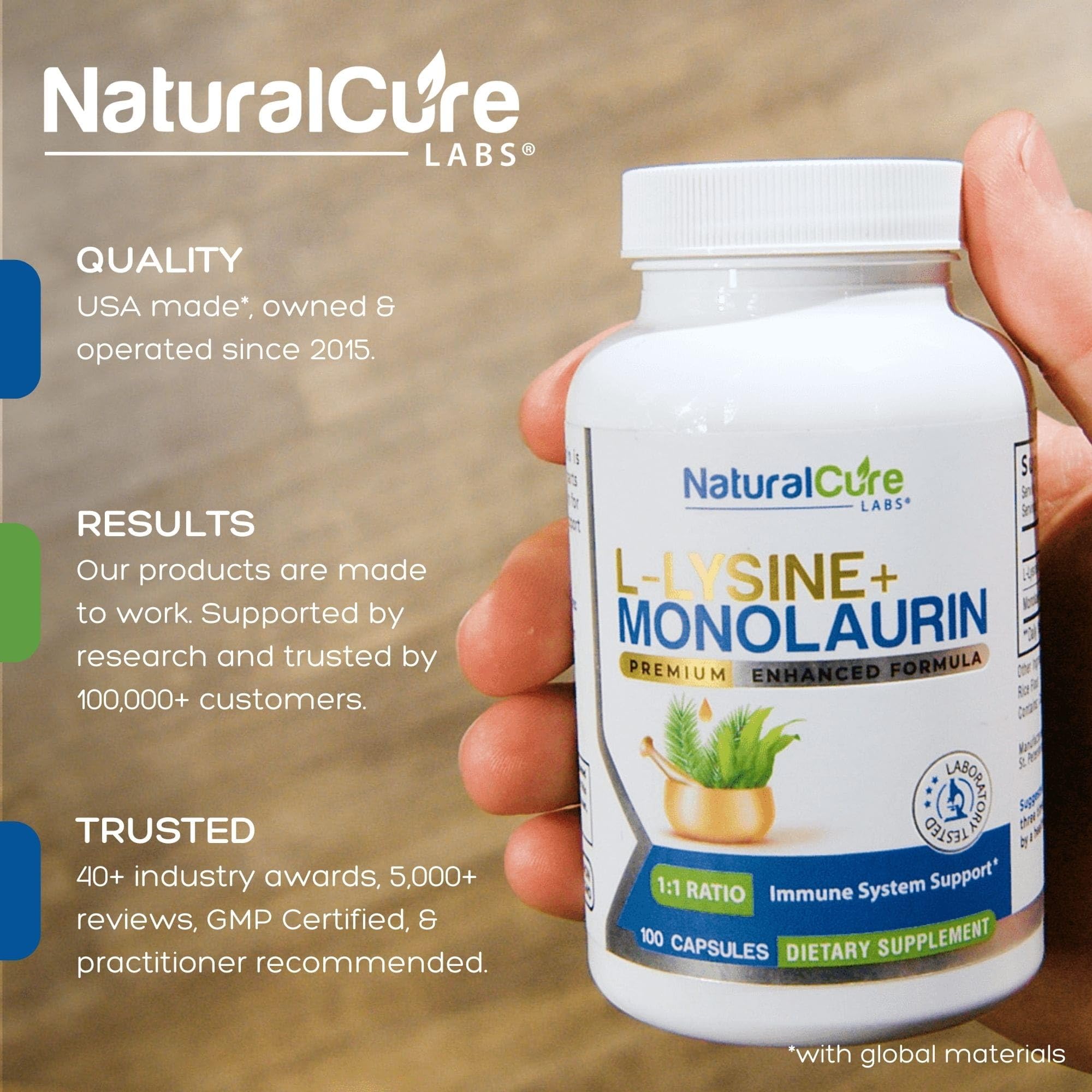 Natural Cure Labs capsules closeup emphasizes vegan, non-GMO formula for everyday wellness.