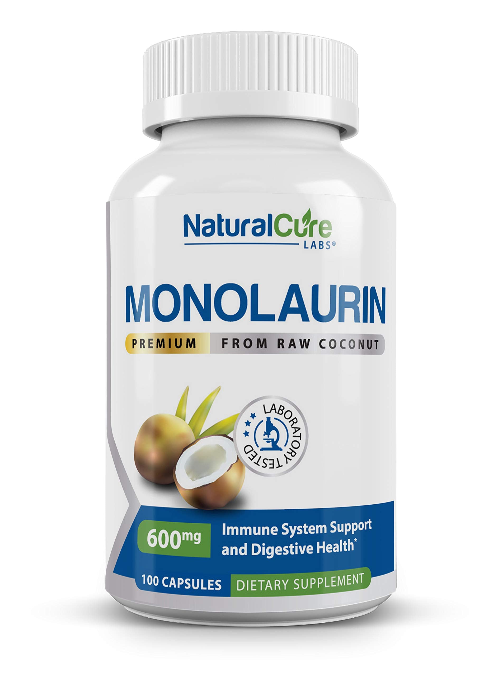 Natural Cure Labs monolaurin bottle with dosage details for daily use.