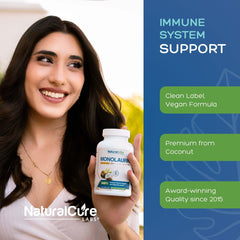 Natural Cure Labs monolaurin packaging box viewed front.