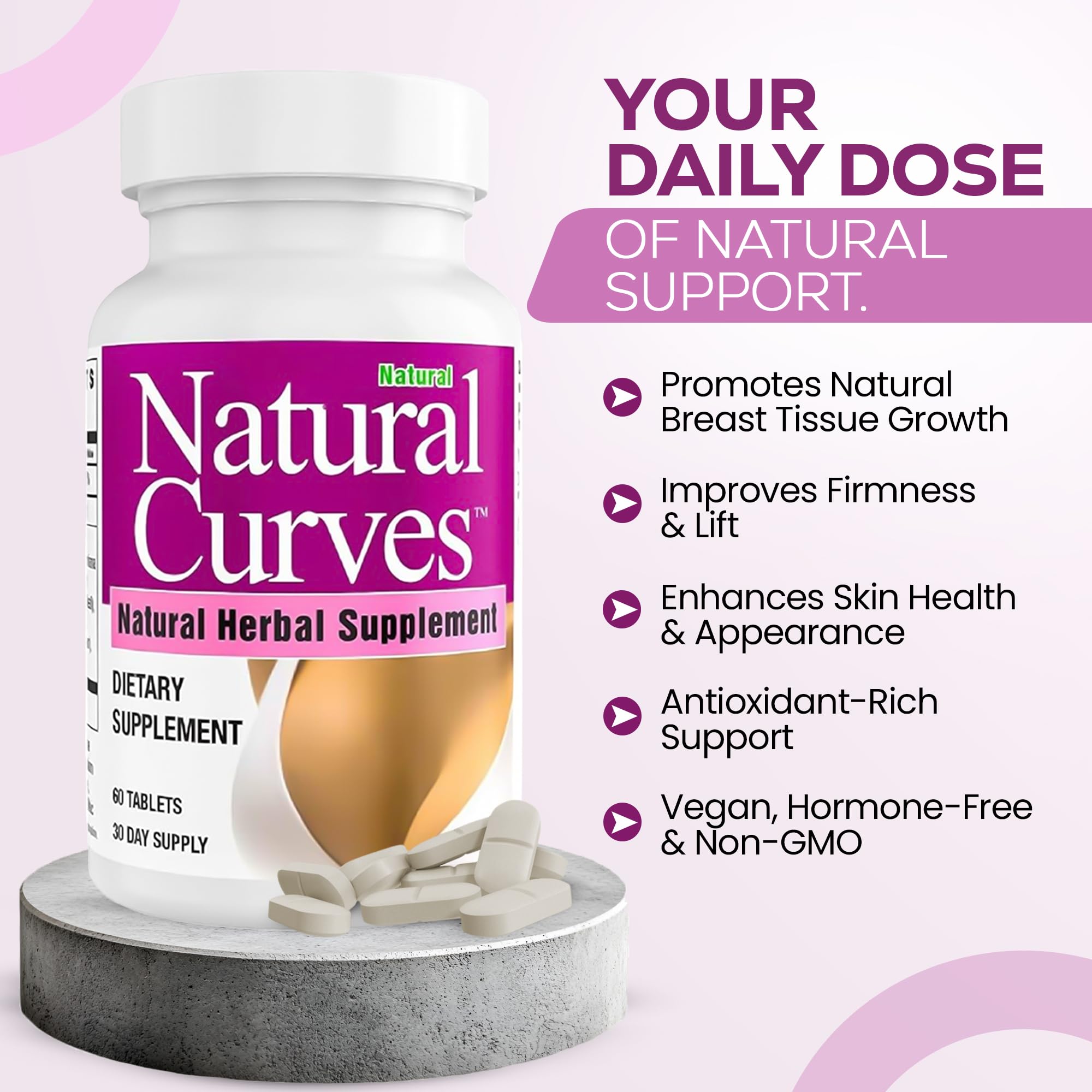 Natural Curves capsules closeup highlighting vegan capsules for plant-based wellness