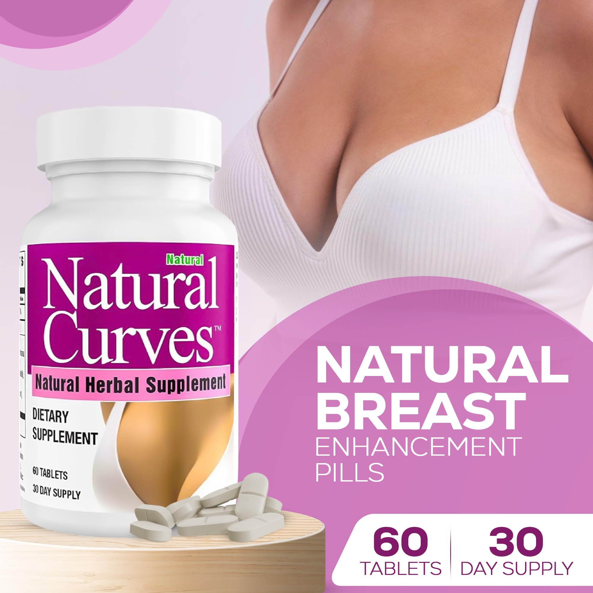 Natural Curves bottle label vegan non-GMO signifying ethical supplement choice