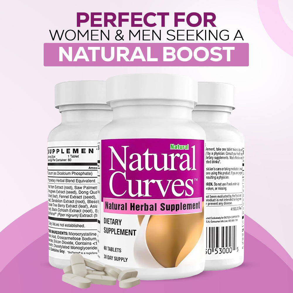 Natural Curves packaging 60-count indicating convenient monthly supply