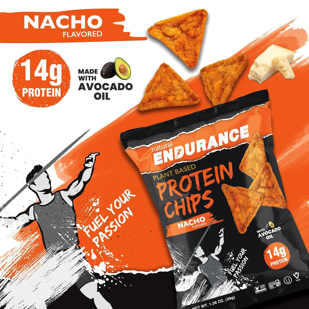 Natural Endurance Nacho Chips Barbecue flavor adds savory variety for tasty crunch.
