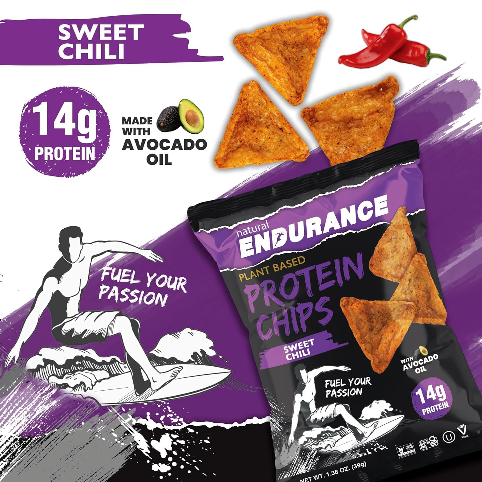 Natural Endurance Protein Chips avocado oil delivers light, tasty crunch