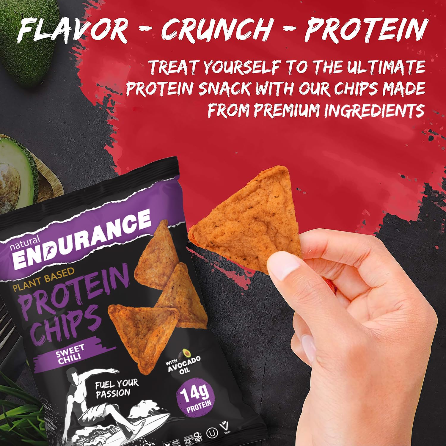 Natural Endurance Protein Chips ingredients: peas and lentils for plant protein