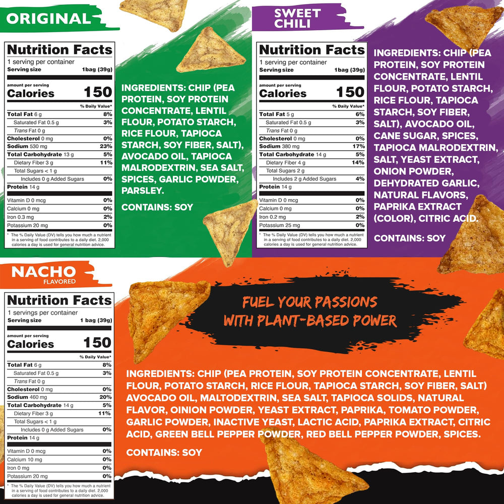 Natural Endurance Protein Chips Nacho bag closeup, plant-based crunch for workouts.
