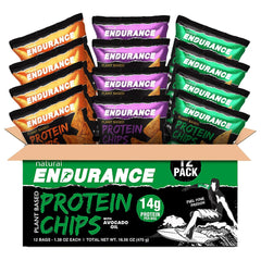 Natural Endurance Protein Chips Original bag closeup, high-protein snack for active days.