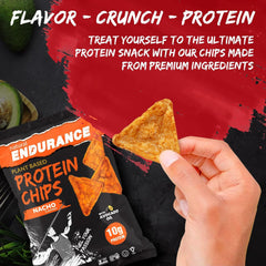 Natural Endurance Protein Chips Sweet Chili bag closeup, flavorful vegan crunch.