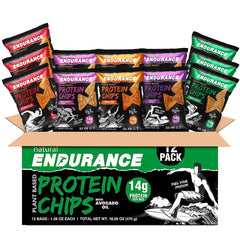 Natural Endurance Protein Chips Original bag open for quick, high-protein snack on the go