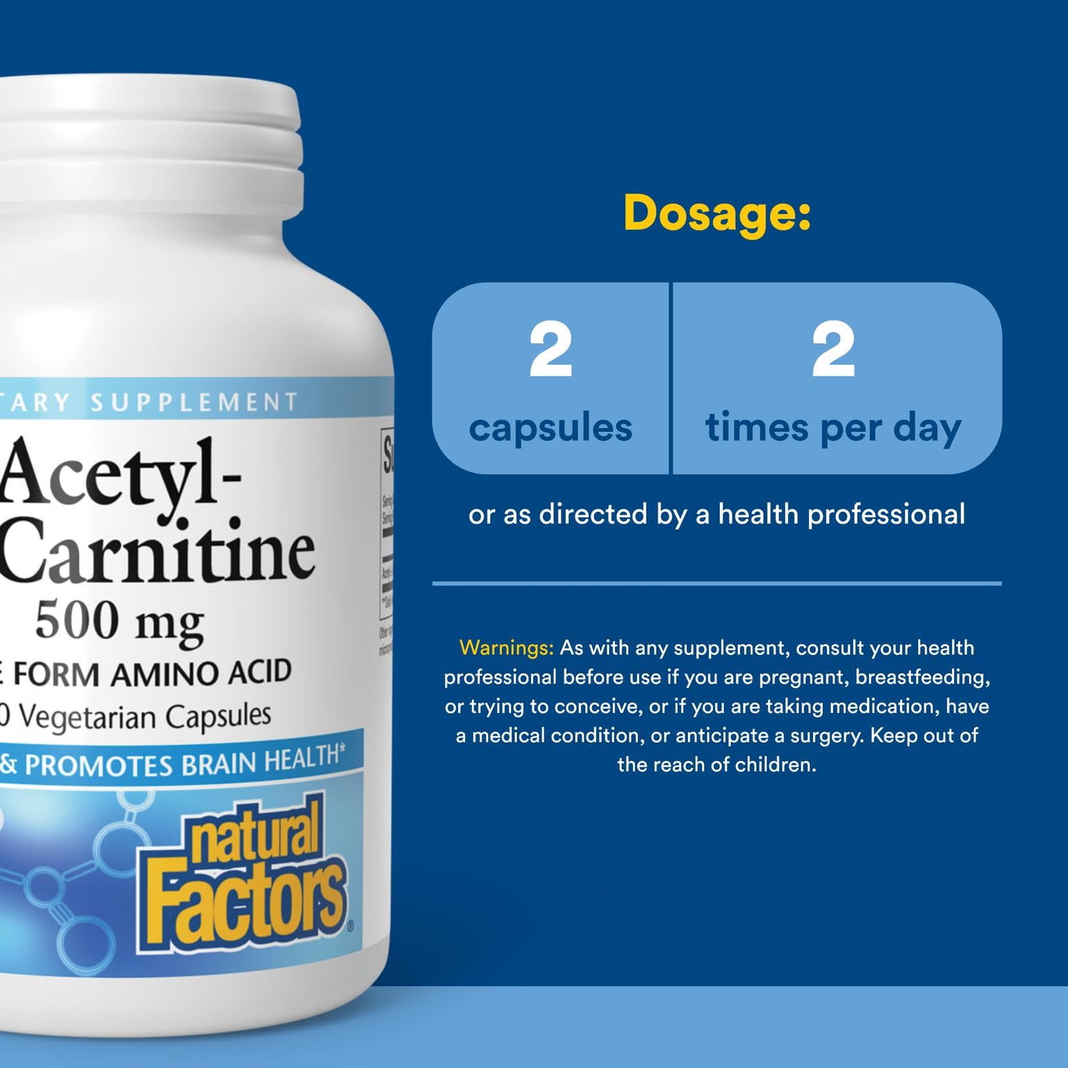 Natural Factors Acetyl L-Carnitine label with 500 mg dosage details