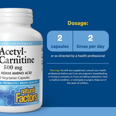 Natural Factors Acetyl L-Carnitine label with 500 mg dosage details