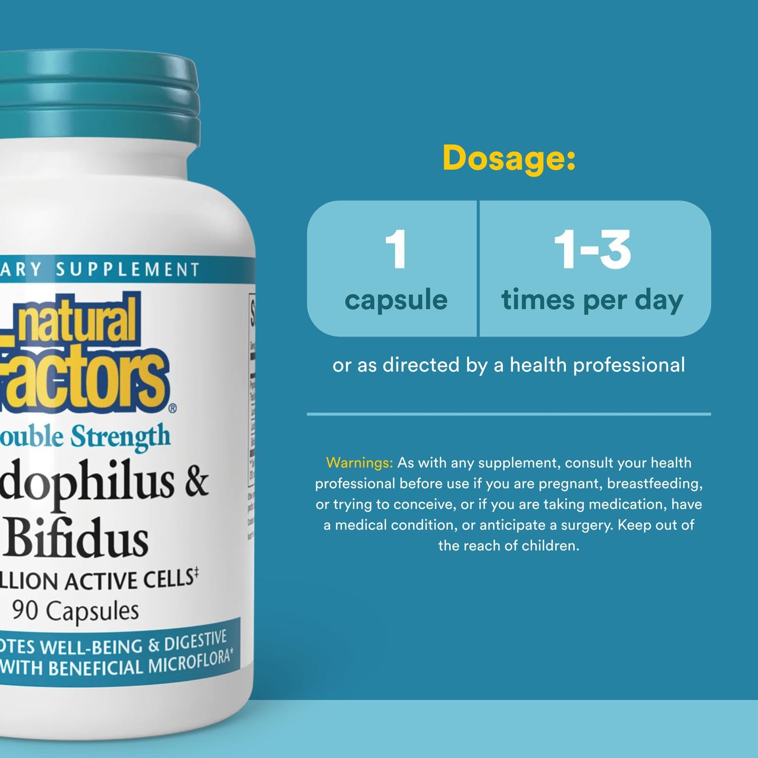 Natural Factors Acidophilus & Bifidus capsules for convenient daily probiotic support.