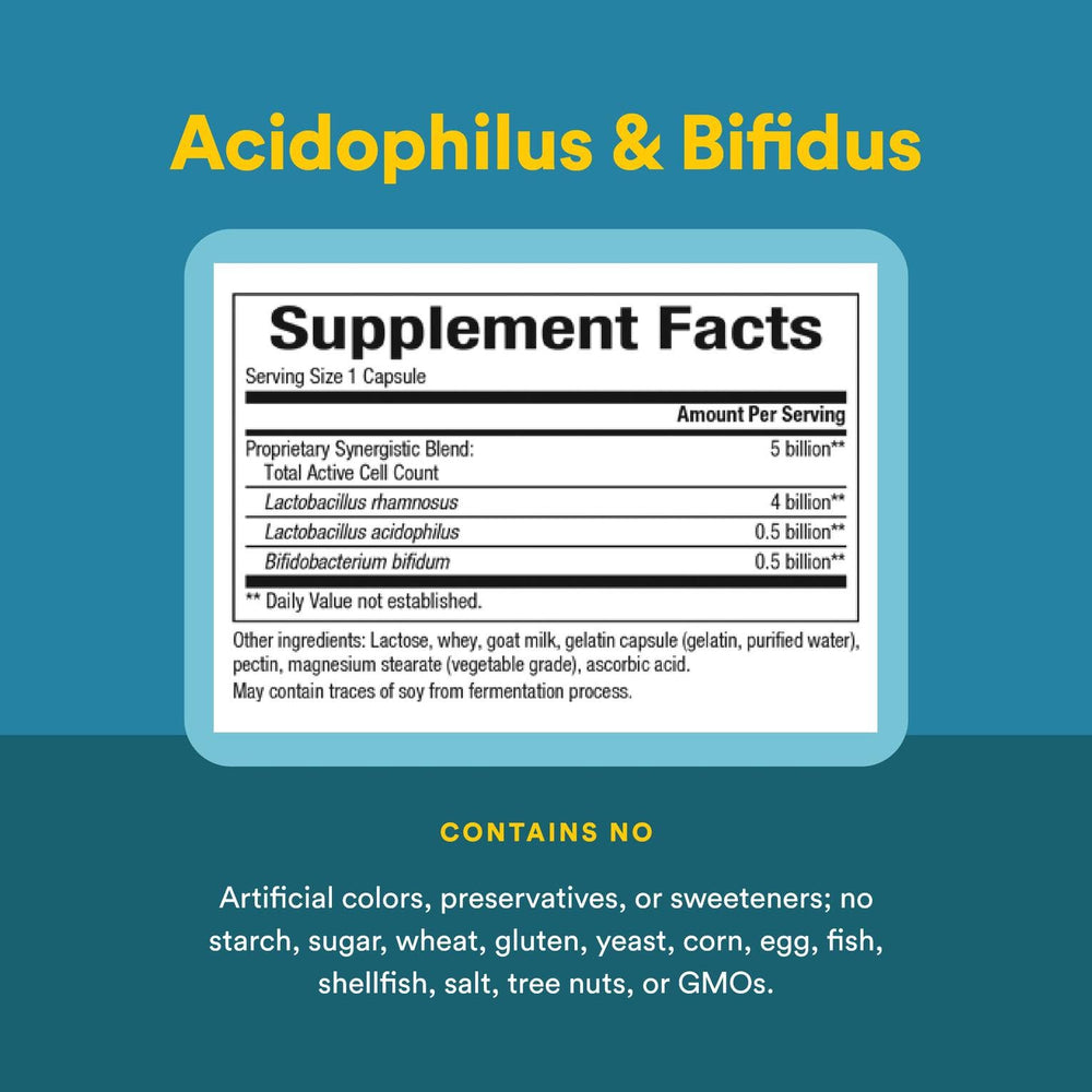 Natural Factors Acidophilus & Bifidus package highlights digestive health support.
