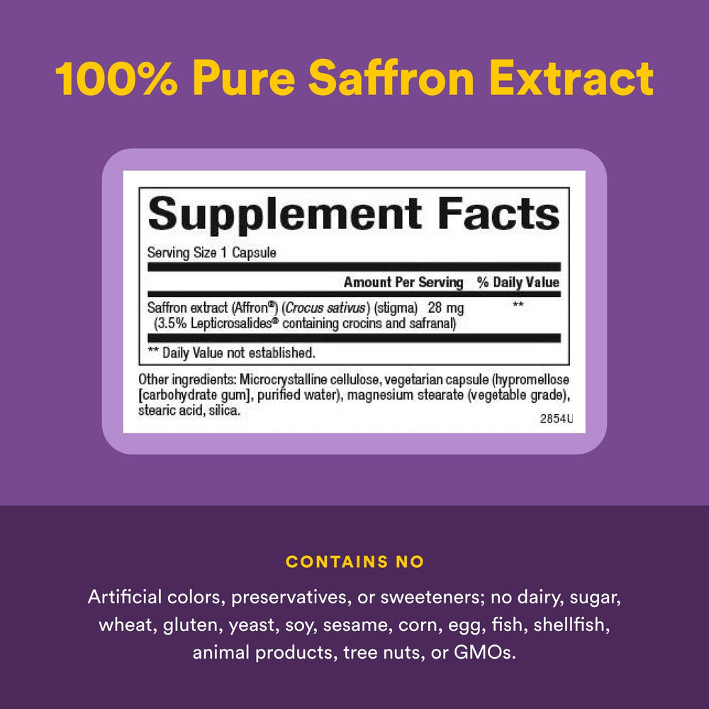 Natural Factors Affron saffron threads close-up emphasize rich color and quality for calm routines.