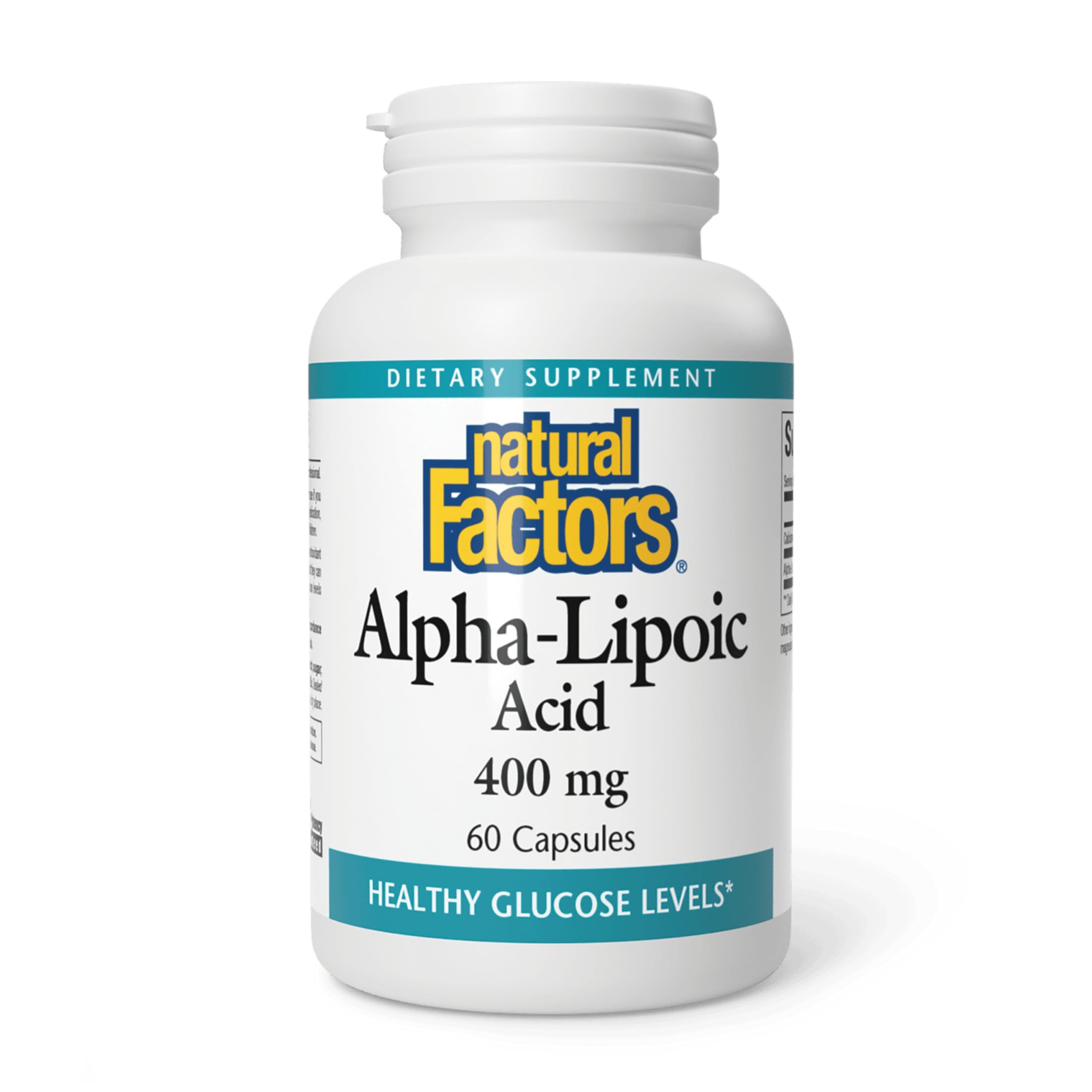 Natural Factors Alpha-Lipoic Acid 400 mg bottle showing product packaging and label.