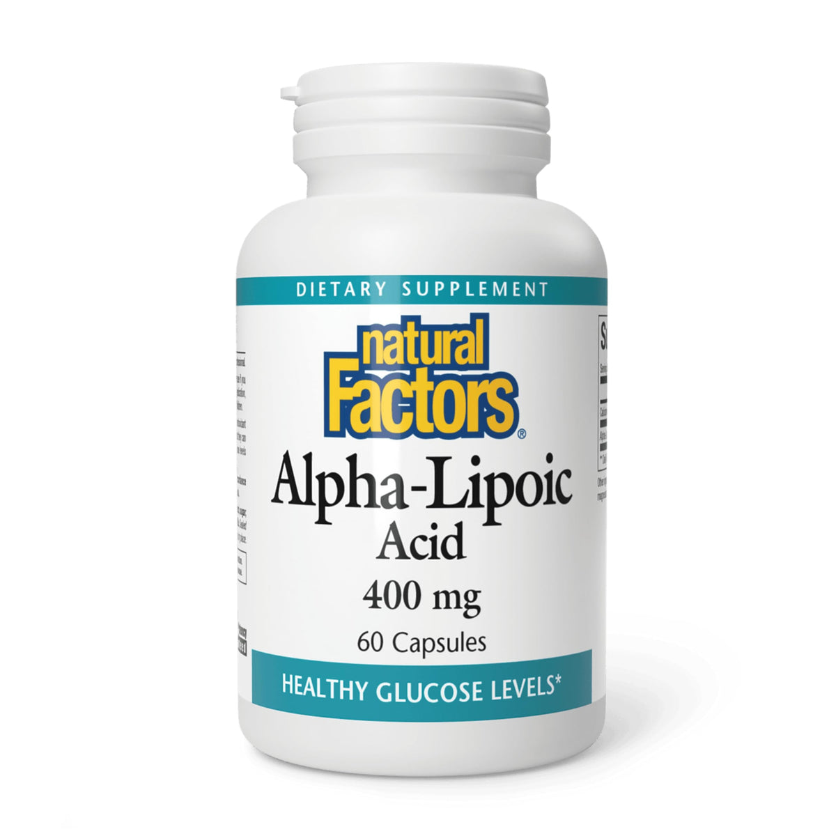 Natural Factors Alpha-Lipoic Acid 400 mg bottle showing product packaging and label.