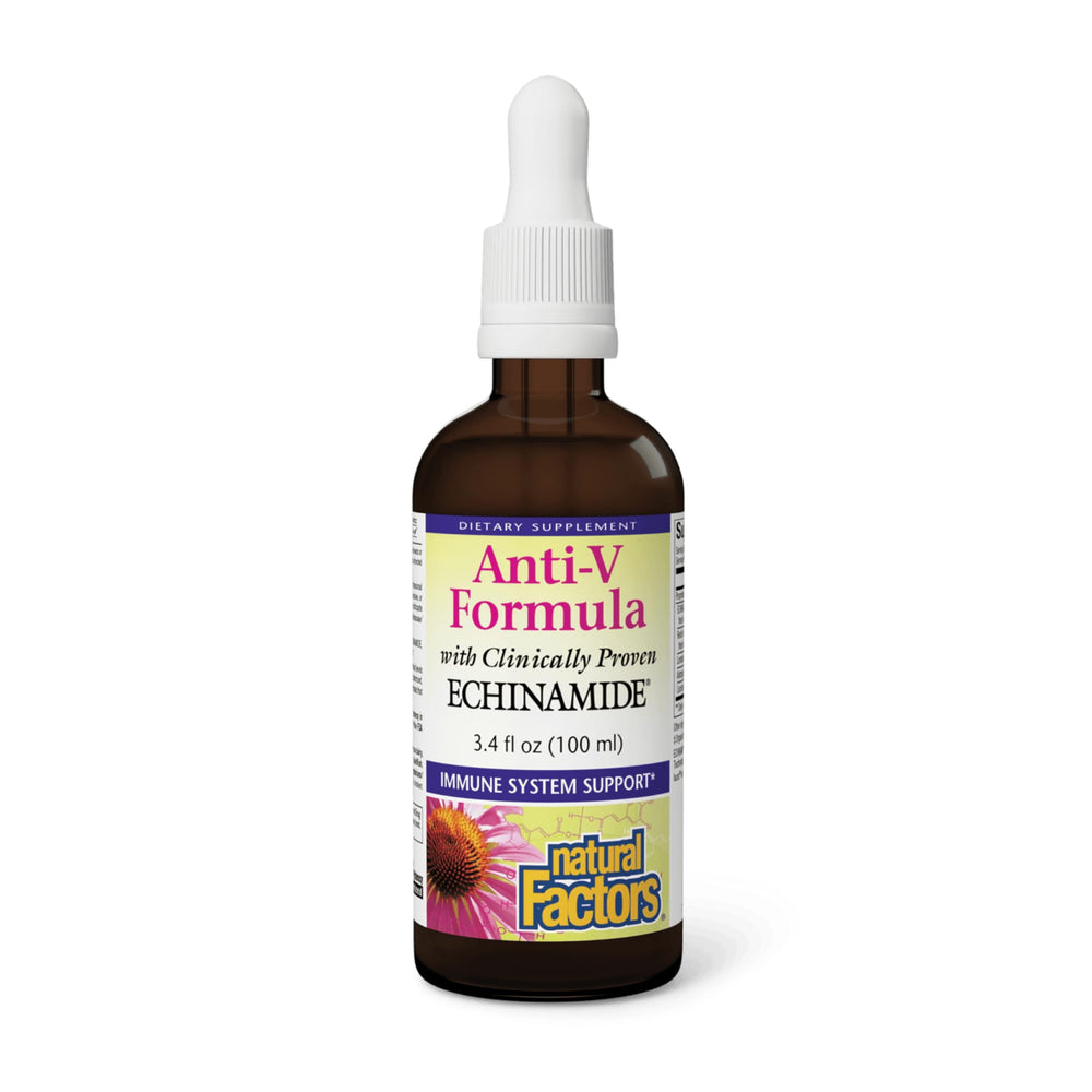 Natural Factors Anti-V Liquid bottle front for immune support.
