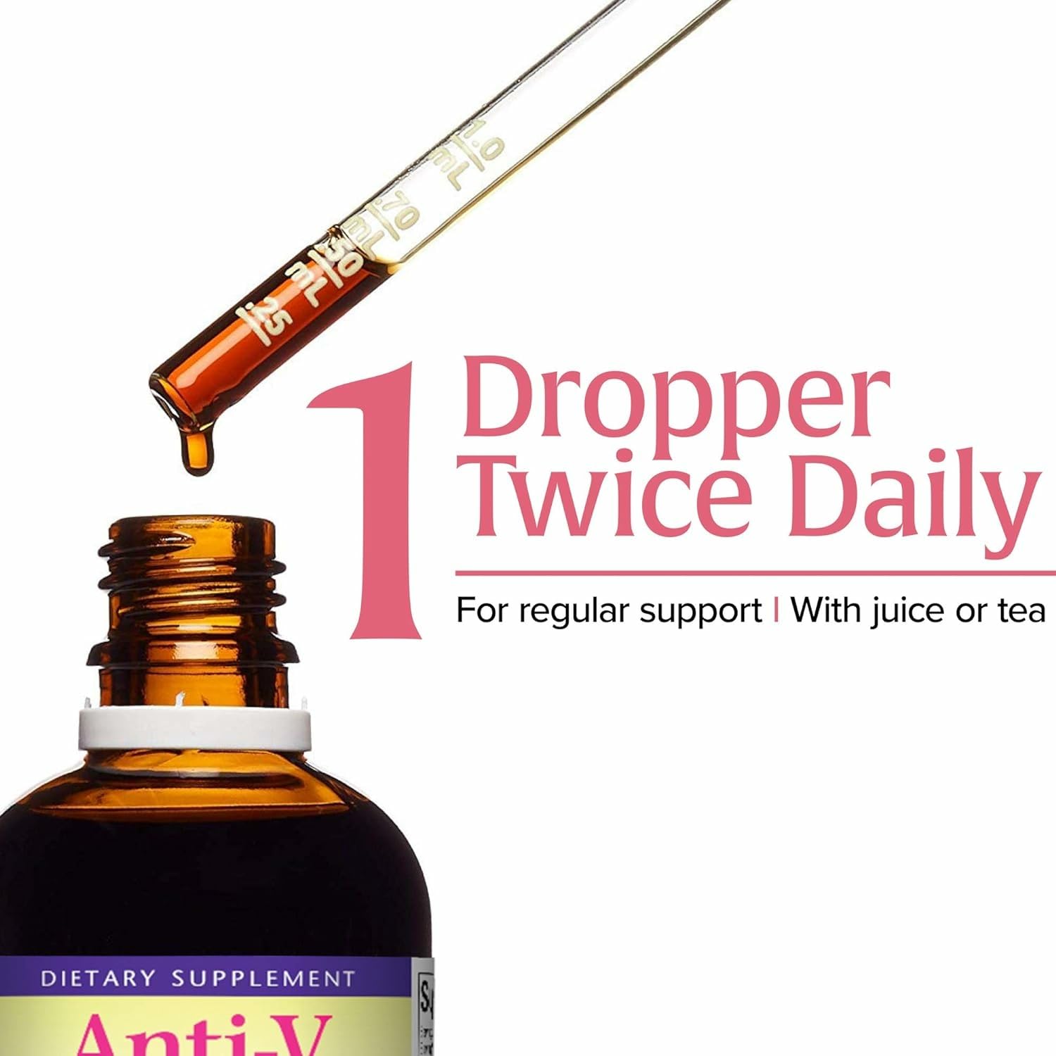 Natural Factors Anti-V Liquid organic certification seal and lab testing.