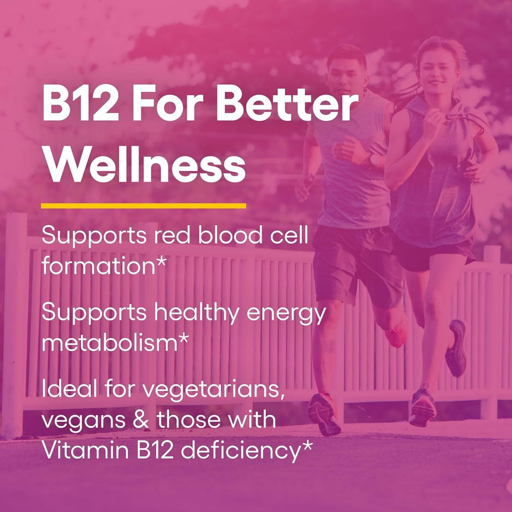 Natural Factors B12 bottle displayed on a store shelf signifying trusted quality.